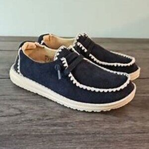 Hey Dude Wendy Crochet Black Loafers Women's 7 Slip On Comfort Shoes